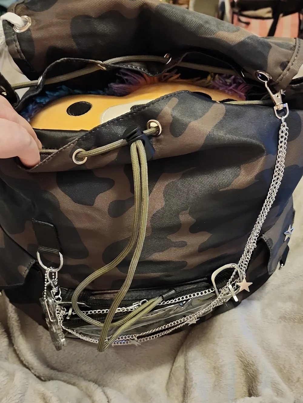 Y2K PunkCamo Backpack with Charms